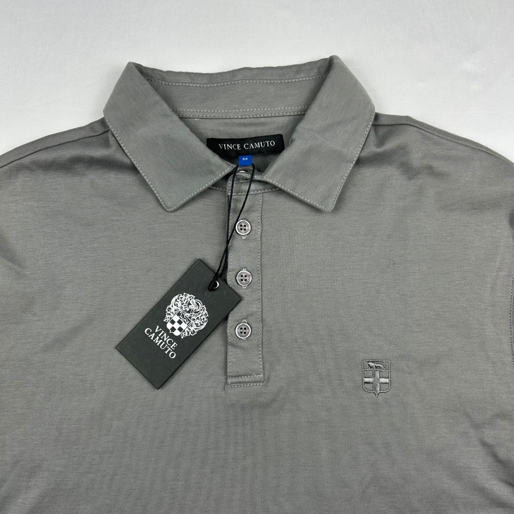 Vince Camuto Mens Gray Short Sleeve Cotton Polo Shirt Size Medium NWT - Picture 2 of 9